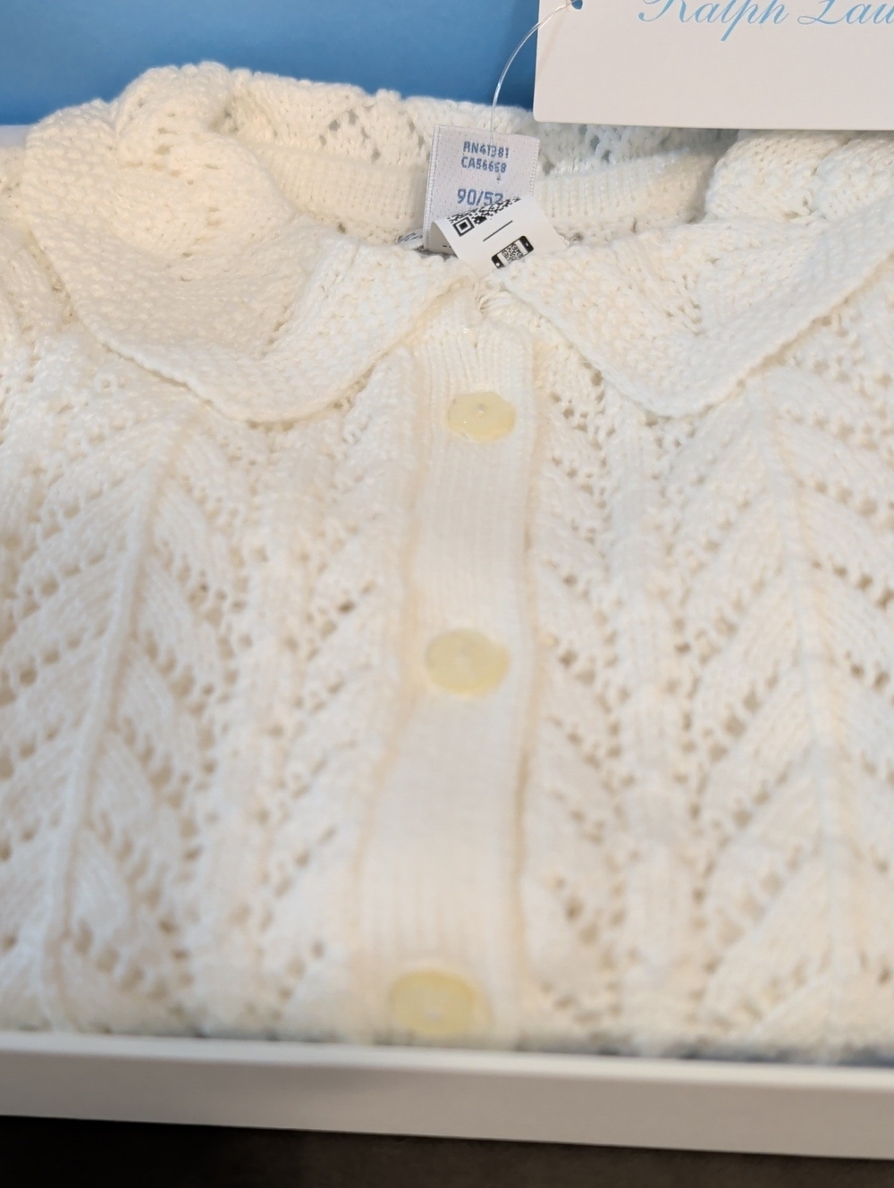 Elegant Ralph Lauren Pointelle-Knit 100% Cotton Collared Cardigan with Gift Box! - Picture 2 of 6